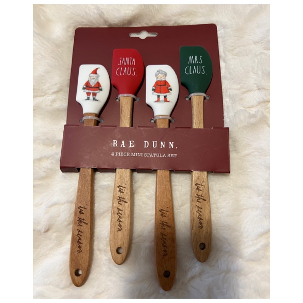 Rae Dunn Christmas 4 Piece Mini Spatula Set Santa Claus & Mrs Claus Baking Decor